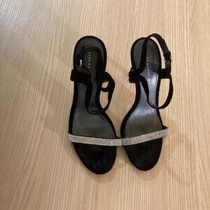 Zara Woman Black Velvety Sparkle Strap Heels Size 39 US 8.5 Ankle Strap High